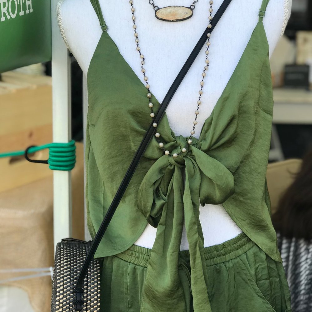 Olive Green Flowy Top with matching Satin Joggers
